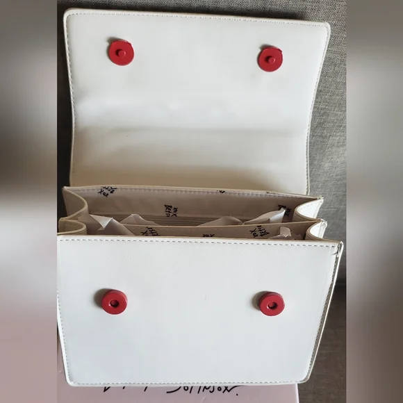 Betsey Johnson White Satchel with Red Heart Accents & Crossbody Strap - Picture 7 of 14